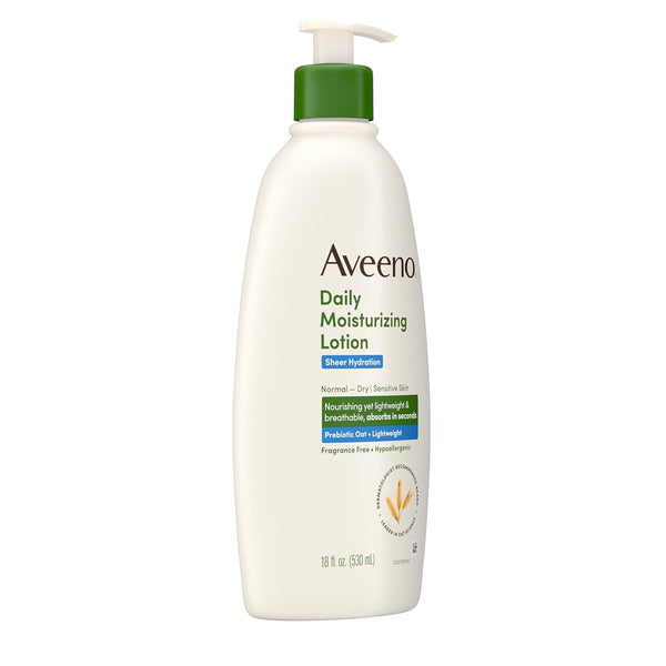 Sheer Hydration Fragrance-Free Daily Moisturizing Lotion with Prebiotic Oat for Dry Skin, Lightweight, Fast-Absorbing Body Moisturizer Nourishes Skin with 48-Hour Moisture, 18 Fl. Oz